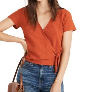 Madewell Women's Short Sleeve Wrap Tie Top         Sz XXS‎